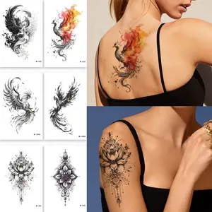 6pcs Phoenix Lotus Tattoo Stickers, Spirit Tattoo Paper, Chinese Style Fake Tattoos for Men and Women, Body Art Temporary Tattoos