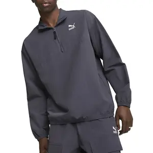 PUMA Mens Classics Woven Mock Neck Half Zip Relaxed Sweatshirt Casual - Grey