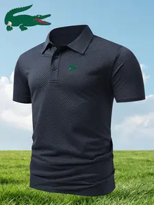 Aq-4298 Men's Crocodile Print Polo Shirt, Fitted Casual Geometric Pattern, Breathable Stretch Fabric, All-Season Comfortable Wear