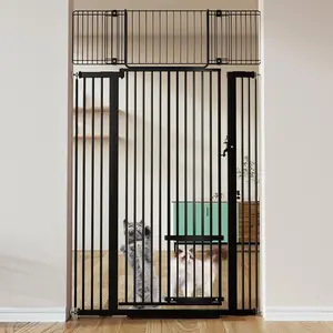 COMOMY 71" Extra Tall Pet Gate for Cats, 29.5-40.6" Extra Wide Cat Gate with Adjustable Cat Door, Pressure Mounted Easy Walk Through Pet Gate with Door for Stairs, Doorways, Kitchen(Black)