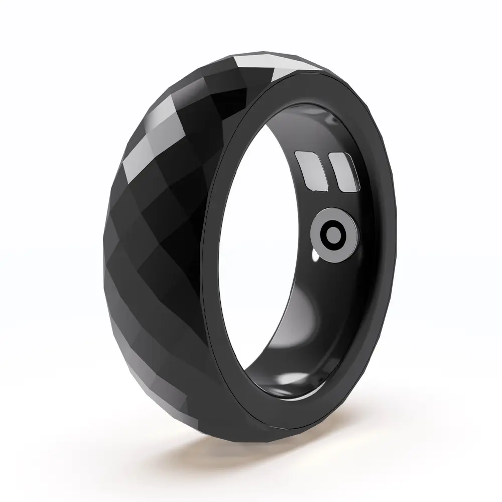 Smart Ring IP68 Waterproof, Diamond Design Health Tracking Ring Ceramic Wearable Device, Sleep Heart Rate Body Temperature Calorie Monitoring, Female Health Record Family Care Mode, Compatible with iOS Android, Black