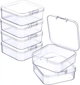 6 Pieces Mini Plastic Clear Beads Storage Containers Box for Collecting Small Items, Beads, Jewelry, Business Cards, Game Pieces, Crafts (2.13 x 2.13 x 0.79 Inch)