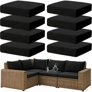 8Pcs Cushion Cover Waterproof Stretch Cushion Covers Washable Reusable Slipcovers for Furniture Sofa(Black)
