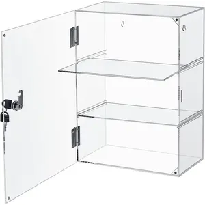 Display Case with Lock Key Countertop Display Case Clear  Display Cabinet Multi Functional Safe Storage Box for Retail Store (Removable 3 Tier,11.8 x 5.9 x 15.7 Inch)