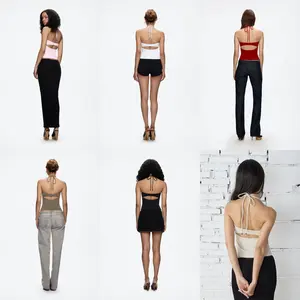 Tank Women's Open-Back Stretchy Camisole Top with Metal Accessories and Self-Tie Shoulder Straps, Low-Neck Sexy Halter Top