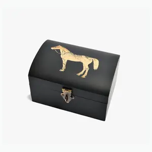 Black Antique Standing Horse Box - Elegant Storage Solution for Horse Lovers