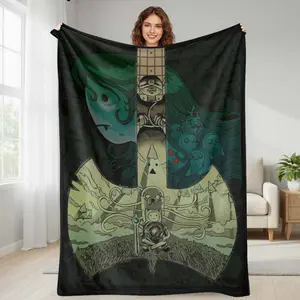 Adventure Fantasy Flannel Blanket with Cartoon Quest Character Art Print, Soft Cozy Warm Breathable Lightweight Throw for Sofa, Bedroom, Travel Gift & Decoration