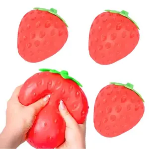 Strawberry Squeeze Ball - Soft and fluffy stress-relieving ball, suitable for adults and children aged 3 and up - Fruit-shaped fingertip toy to relieve stress and provide a sensory experience - Safe, durable, and made of non-toxic materials