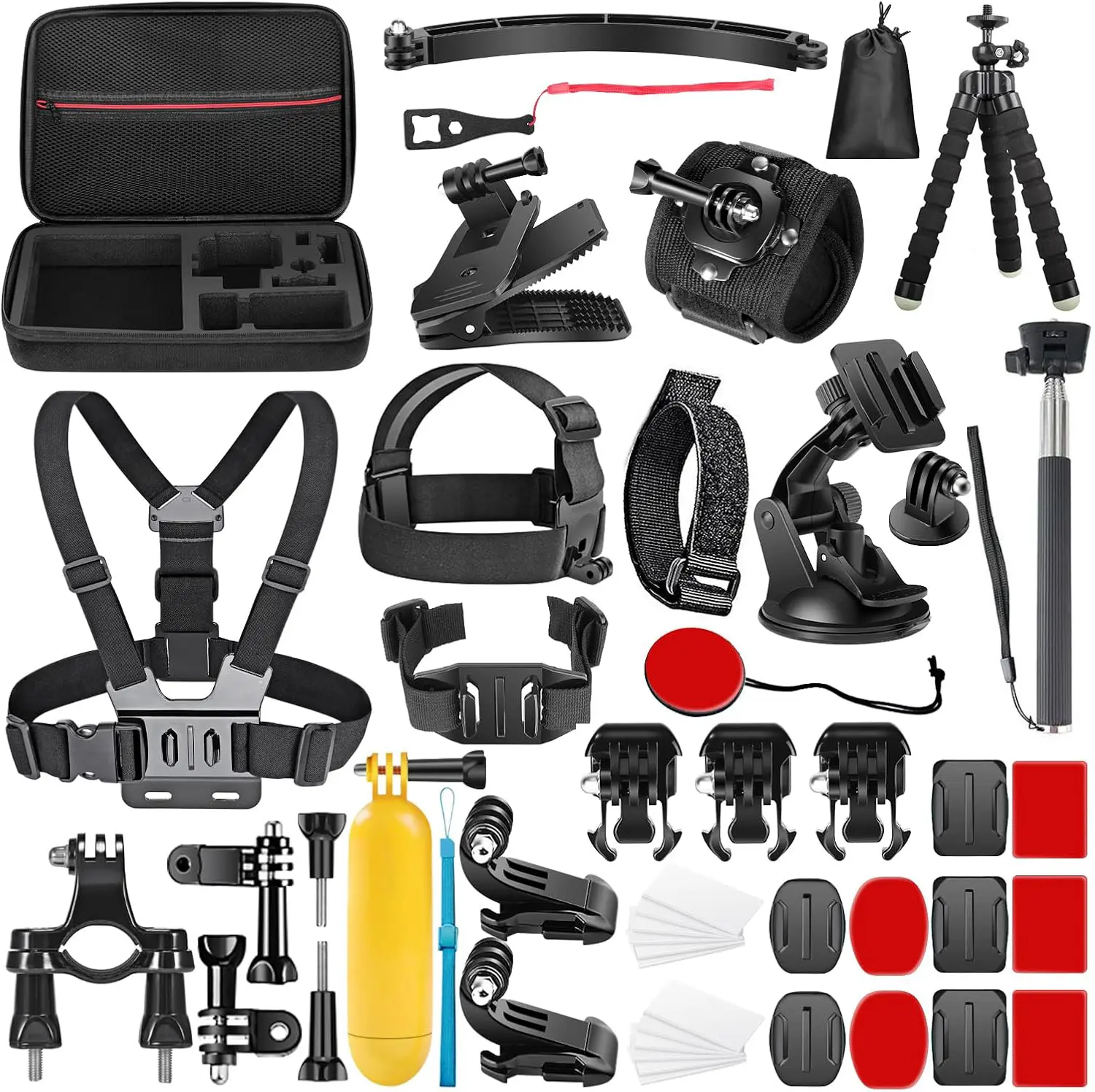 50 in 1 Flexible  Stick Tripod Action Camera Strap & Phone Clip Mounting Kit, ABS Material, Durable Easy Mounting, Vlog Video Recording, Compatible with GoPro,  Action & Smartphones, Sports Camera Accessories