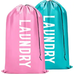2 Pack XL Travel Laundry Bag, Machine Washable Dirty Clothes Organizer, Large  to Hold 4 Loads of Laundry, Easy Fit a Laundry Basket (+Blue, 24" x 36")