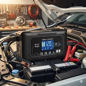 a20A 12V/24V Dual Voltage Smart Battery charger with Pulse Repair agm lithium Lead-Acid Compatible for Automotive Motorcycle Atv rv boat marine car Truck Maintainer Fast Charging Lcd Display Overvoltage Protection