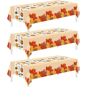 Thanksgiving Tablecloth, 3 Pack Disposable Plastic Tablecloth 54" x 108" Thanksgiving Decorations, Autumn Maple Leaf Party Table Cover, Rectangle Decorative Tablecloth, Table Runner, Fall Harvest Party Decor for Outside,Picnic,Home,Dinnern