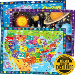 QUOKKA 100 Pieces Observation Jigsaw Puzzles for Kids | Solar System, USA Map, World Map