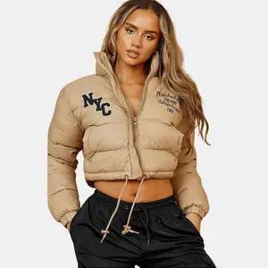 Kaliah NYC Embroidered Cropped Front Zipper Puffer Jacket