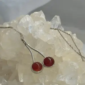 Carnelian Cherry Necklace - Handmade Design with Decorative Carnelian Stones  and Simple Chain