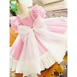Girls' Dress New Arrival Pink Princess Dress Kids Birthday Gown Party Dress Girls' Casual Attire Vacation Dress with Back Bow Dress Cute Short Sleeve Puffy Dress Christmas Outfit Cute Dress