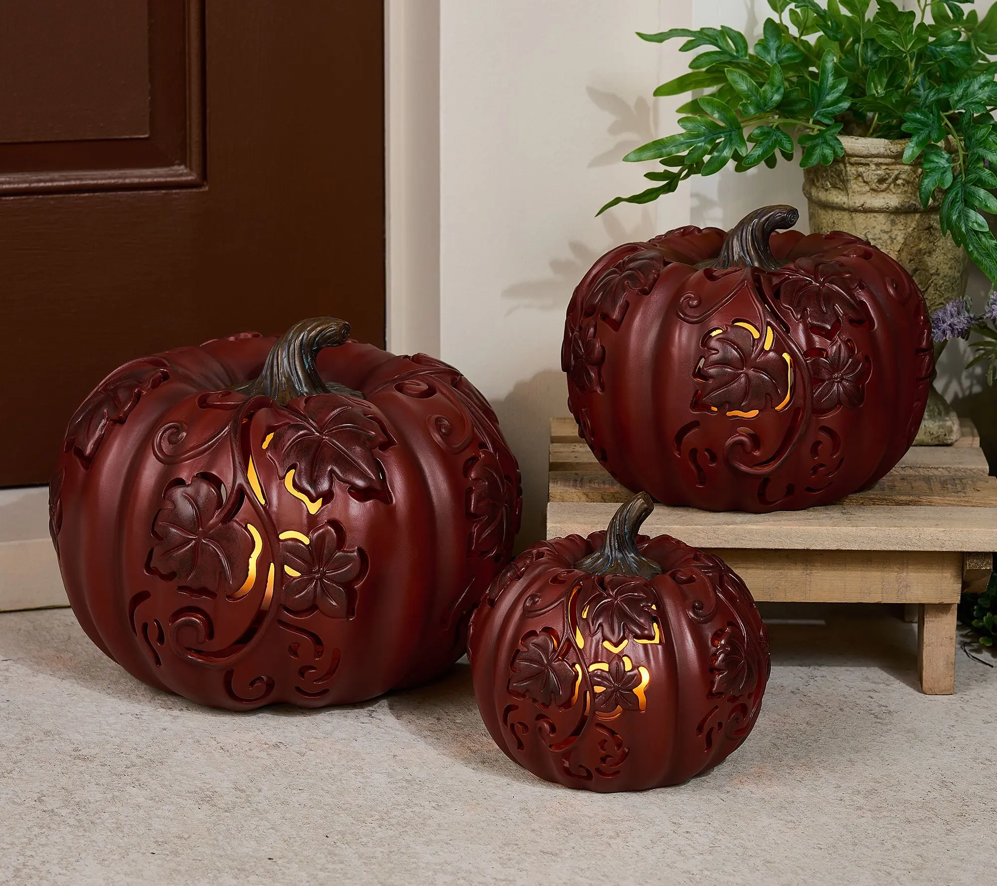 QVC 3-Piece Indoor-Outdoor Flicker Flame Stacking Pumpkins, Festive Home Decorations QVC 3-Piece Indoor-Outdoor Flicker Flame Stacking Pumpkins, Festive Home Decorations