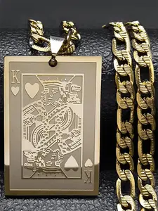 Poker King Pendant Necklace for Men Women, Stainless Steel Cuban Link Chain Hip Hop Punk Necklaces, Fashion Jewelry for Party, Daily Decor, Exquisite Jewelry for Birthday Gift