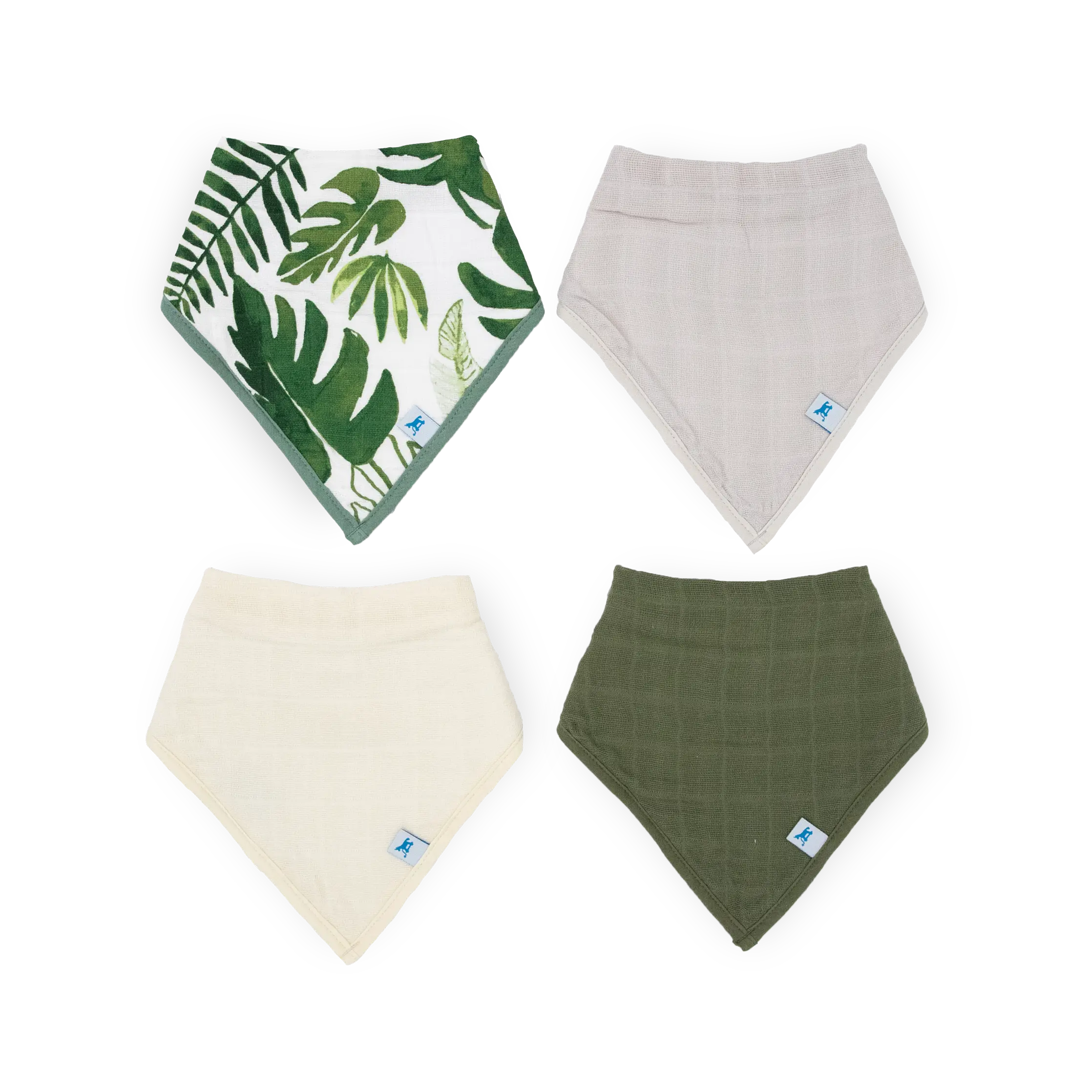 Cotton Muslin + Fleece Bandana Bib 4 Pack - Tropical Leaf