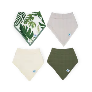 Cotton Muslin + Fleece Bandana Bib 4 Pack - Tropical Leaf