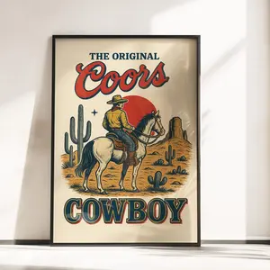 Vintage Coors Cowboy Beer Poster, Retro Cowboy Wall Art, Coors Beer Poster Print, Western Cowboy Poster, Beer Decor