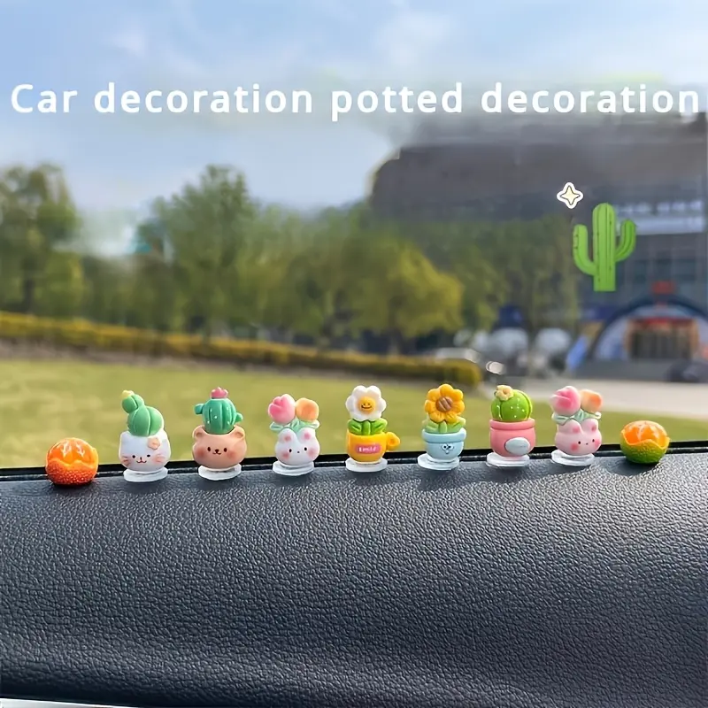 Cute Cactus and Sunflower Set, 9-Piece Resin Plant Decorations, Perfect for Car Interior Decoration, Office, Room Decoration, Adorable Home Accessories, Car Ornament, Car Interior Ornaments, Car Desktop Decor, Car Accessory, Car Interior Decorative