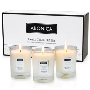 Aronica Fruity Candle Gift Set (3pcs) - Honeycrisp Apple, Peach Nectar, Cinnamon Vanilla -Novelty Scented Candles Variety Pack for Gift