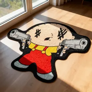 Anime Figure Rug with Old Lady Gun Pattern, Creative Fashion Cartoon Carpet, Home Decor Floor Mat, Decorative Area Rug for Bedroom Living Room Gift Idea, Home Decorative Rugs