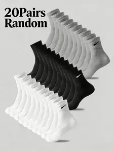 20 Pairs Teen Socks, Unisex Hook-And-Loop Socks, Solid Color Mid-Calf Socks, Basketball Sports Socks, Soft Comfortable Breathable