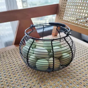 Round Woven Storage Basket, Durable Iron Craft Egg Carrier, Kitchen Fruit Snack Organizer, Living Room Desktop Junk Holder