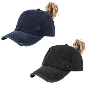 Stylish Women's Ponytail Criss Cross High Messy Buns Cap - Adjustable Distressed Baseball Trucker Hat for Hair Updos, Outdoor Fun & Casual Style
