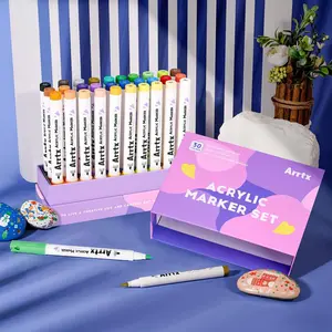 Arrtx 30-Color Acrylic Markers, Extra Brush Tip Markers, Waterproof Art Supplies for Rock Painting, DIY Crafts