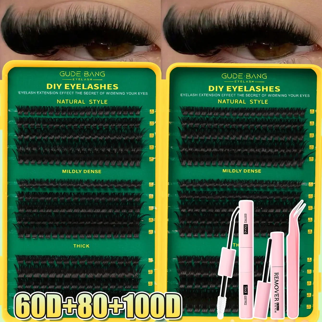 Eyelash Extension Kit with Glue, Tweezers, Remover, D Curl Mixed 8-16mm Thick, Large Capacity, Suitable for Home Use, Beginner Friendly, DIY Eyelash Set, DIY False Eyelashes, DIY Eyelash Extensions