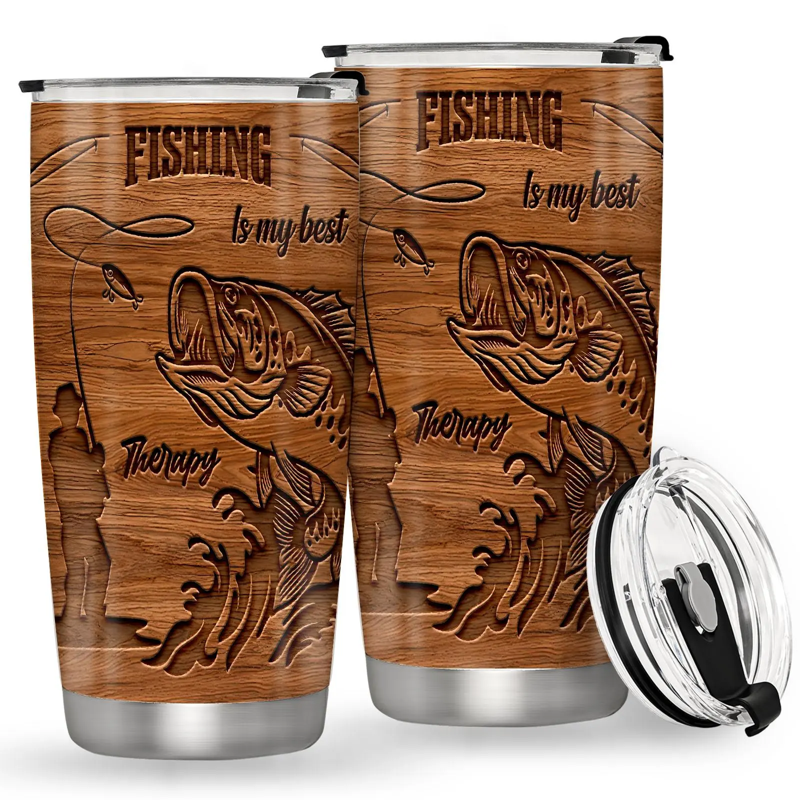 20oz Portable Stainless Steel Vacuum Insulated Fishing Tumbler with Leak-Proof Lid - 1 Count Coffee Mug Flask, Funny Birthday Gift for Fishermen (Superior Insulation Feature)