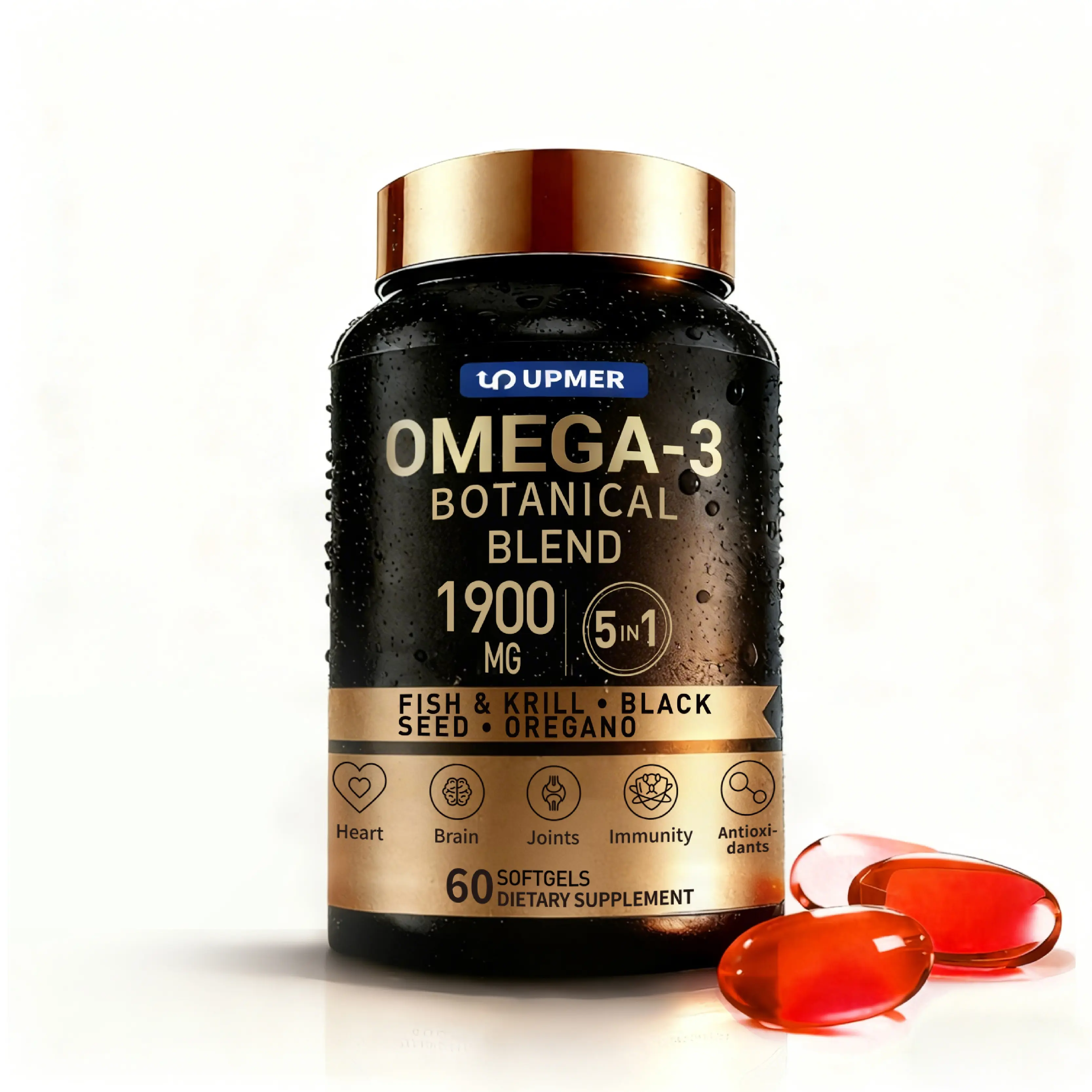 Triple Strength Omega 3 Fish Oil - Burpless Fish Oil Supplement w/ EPA & DHA Fatty Acids from Wild Alaskan Pollock - 1900 mg, 60 ct
