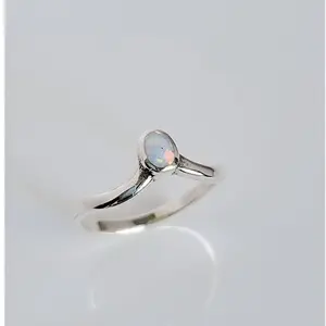 Emma Vera Jewelry Sterling Silver White Opal Chevron V Ring