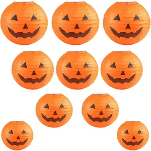 Halloween Jackolantern Paper Lanterns for Home and Outdoor Decoration Multisized Hanging Pumpkinthemed Lanterns Pack of 10 Idea