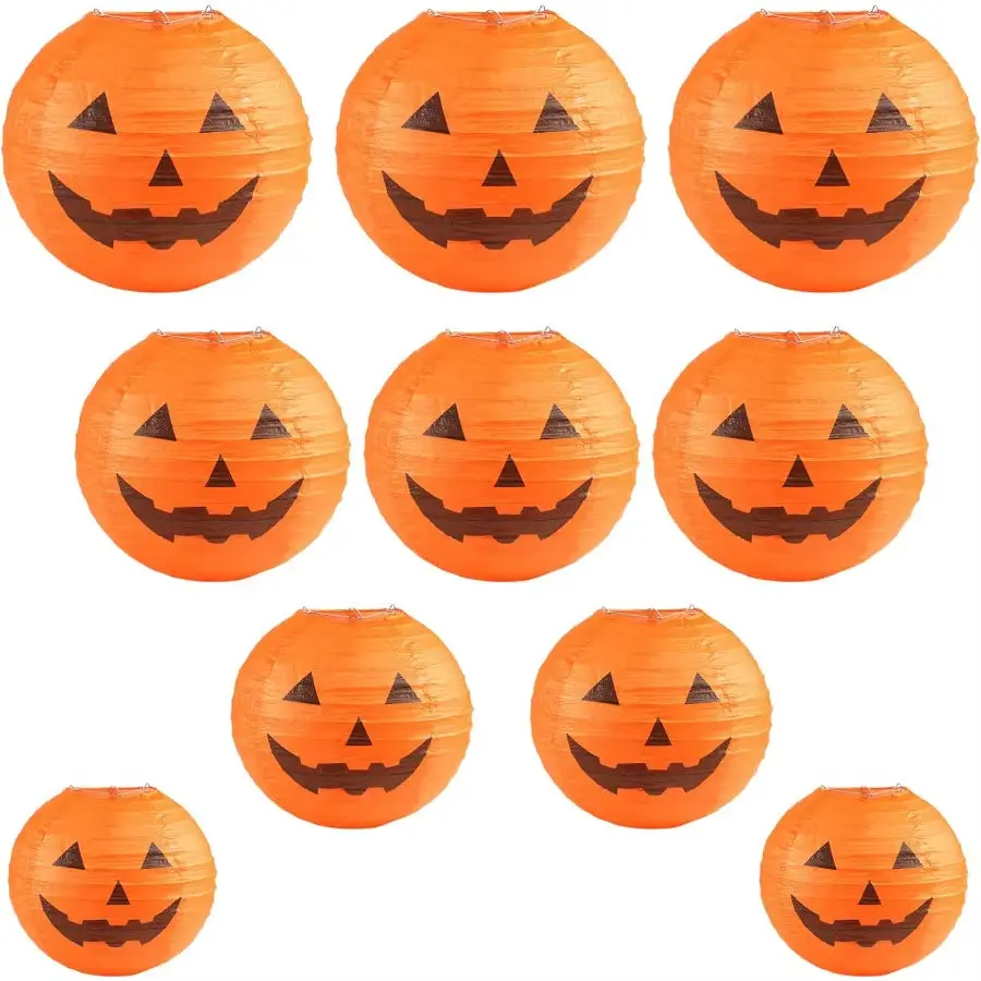 Halloween Jackolantern Paper Lanterns for Home and Outdoor Decoration Multisized Hanging Pumpkinthemed Lanterns Pack of 10 Idea