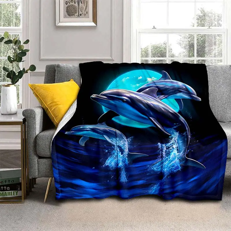 Jumping Dolphins Blanket for Home- Lightweight Flannel Throw for Sofa, Bed, Travel, Camping, Livingroom, Office, Couch, Chair, and Bed - Digital Printing Fleece Blanket with Soft and Warm Flannel Fabric cooling blankets