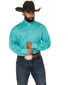 Wrangler Men's George Strait By Men'S Solid Long Sleeve Button-Down Stretch - 112374595-Tll