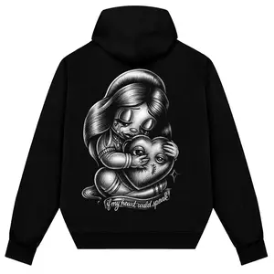 Baby Sad Girl & Heart Chicano Clothing Lowrider Chicana Art Gangster Clothes Cholo Outfit Cotton Fabric Unisex Oversized Hoodie