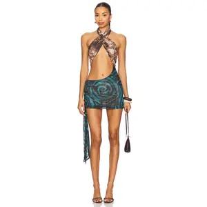 Jaded London Halterneck Asymmetric Tie Mini Dress in Multi