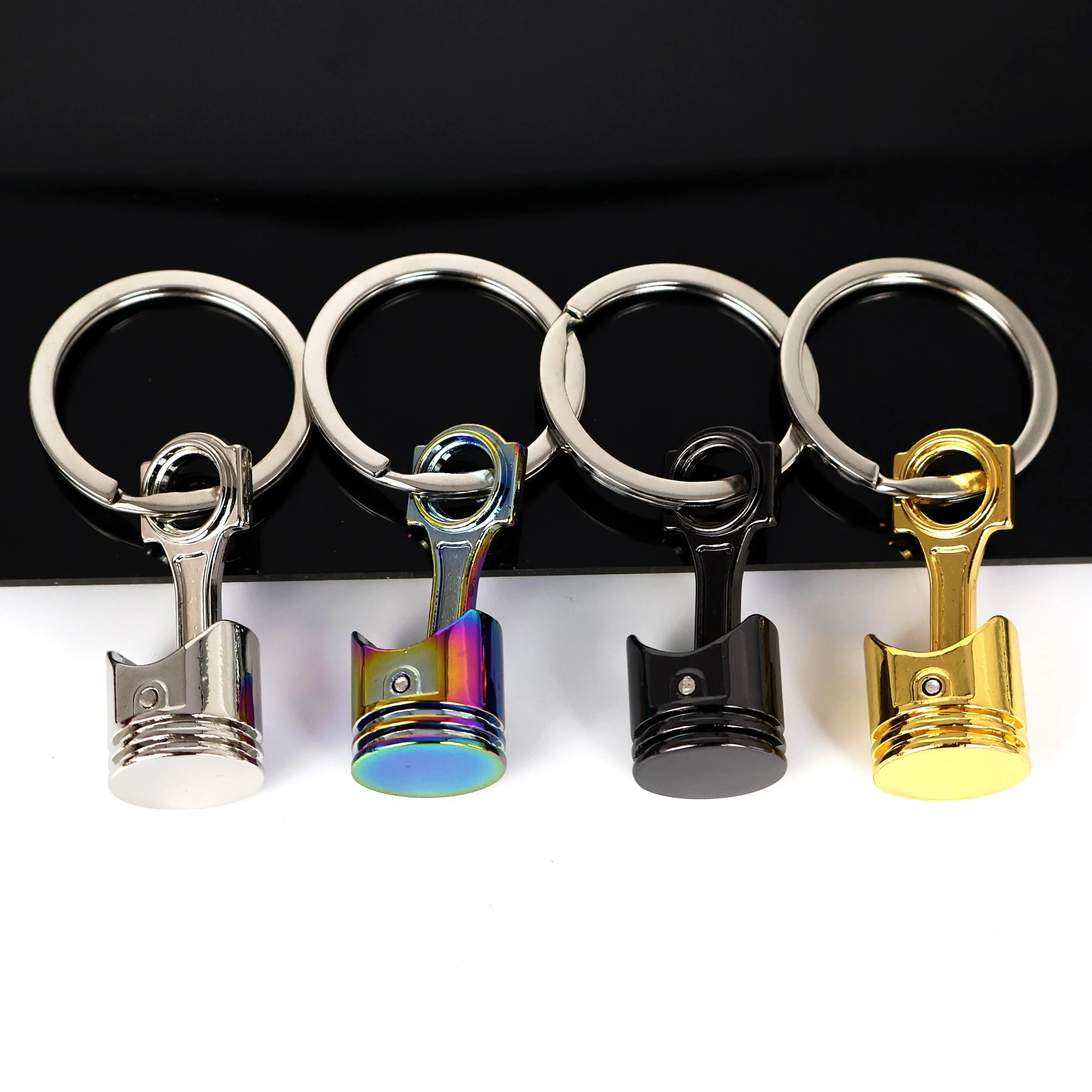 Multipack Creative Engine Piston Metal Keychain - 1pc/2pc/4pc Options, 2pcs Black + Color, Unisex Adults Automobile Accessory, Mini Motorcycle Pendant, Car Modification Small Gift, No Warning Applicable