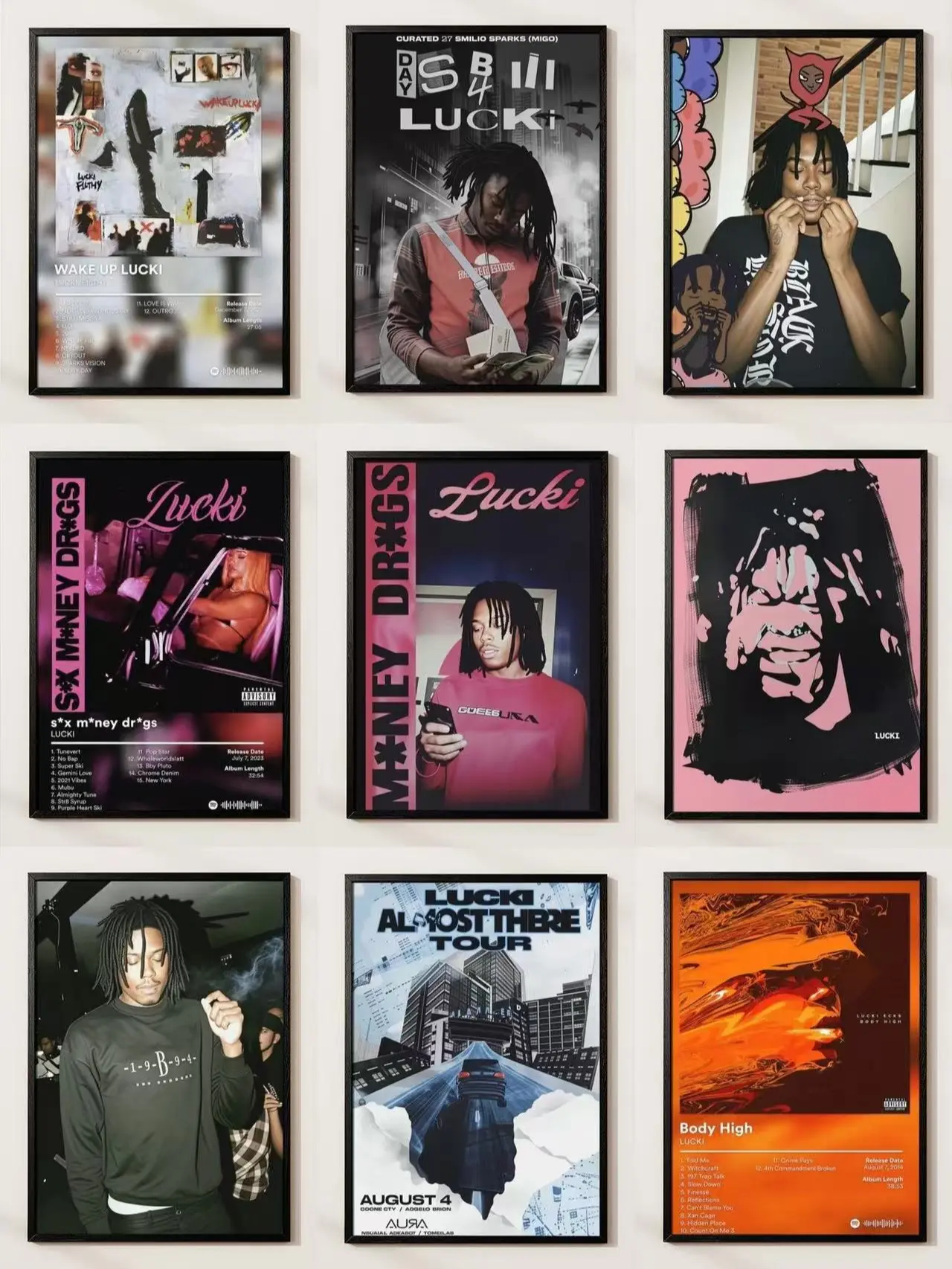 Lucki Rapper Hip Hop 9-Pack Canvas Wall Art Album Cover Posters, Framed/a-unframe Vintage Artistic Prints, Premium HD Fade-Resistant Home Decor, Ideal Gift for Rap Fans (Bedroom Use)