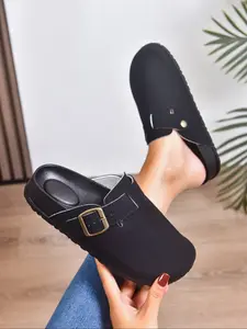 Women's Slip-On High Heel Slippers, Full Cover Half Slide Thick Sole, Fashionable All-Match Outdoor Wear, Comfortable One-Piece Design