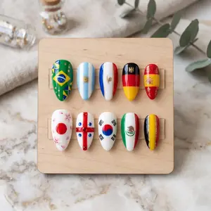 Luxury Handmade Press On False Nails - Custom International Soccer Flag Design - Team Pride Nail Set - Gift For Her