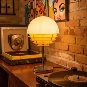 Mid-Century Modern Layered Mushroom Table Lamp - Bauhaus Style UFO Desk Lamp for Bedroom, Living Room & Office - Ambient Accent Lighting