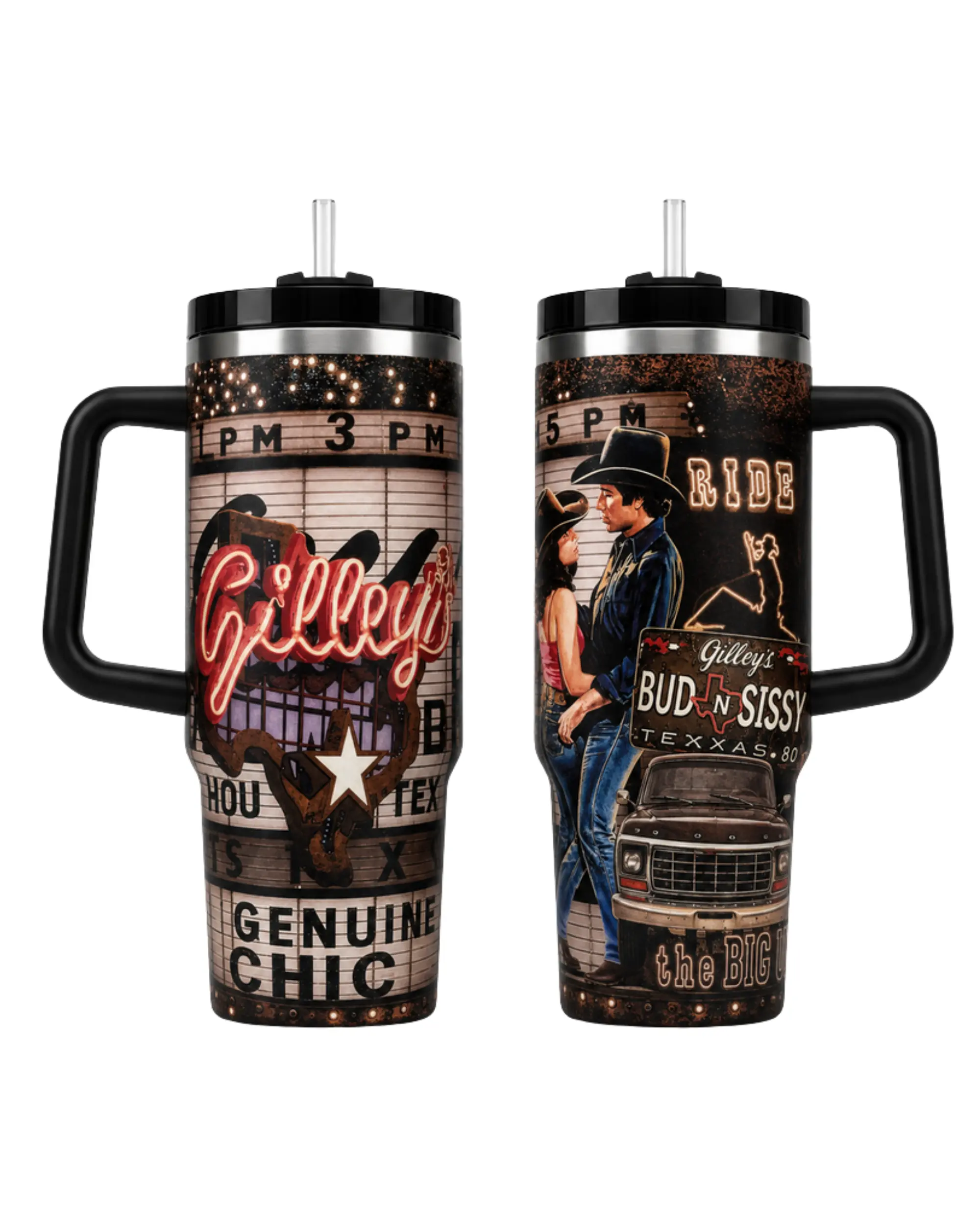 Western Romance Tumbler, Honky Tonk Cowboy Couple Insulated Travel Cup with Handle and Lid, 20oz 30oz 40oz, No Straw Included