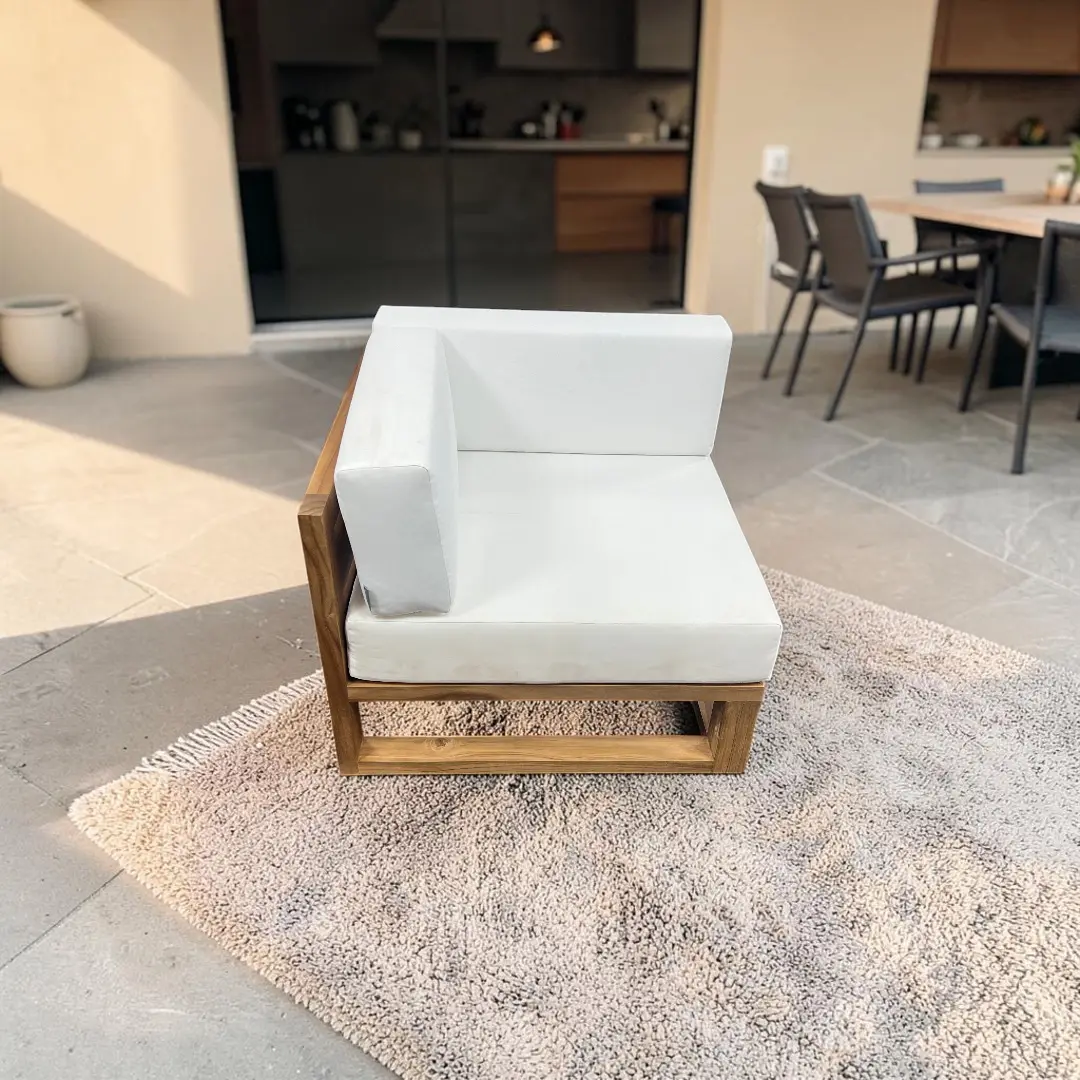 Modway Upland Outdoor Patio Teak Wood Corner Chair in Natural White