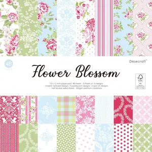 Desecraft 48 sheets 12x12 Scrapbooking Cardstock Decorative Paper Pack - Flower Blossom - for Card Making Journaling Planner Origami Scrapbook Paper Scrapbook Materials Supplies